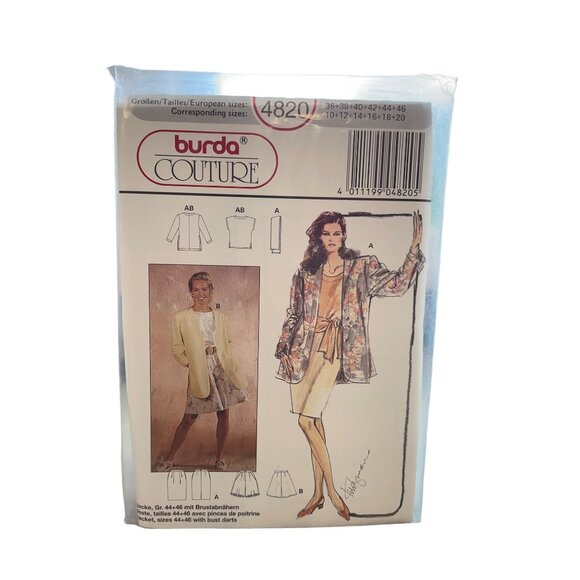 Burda Sewing Pattern 4820 Jacket Skirt Top Misses Size 10-20 - Picture 1 of 2